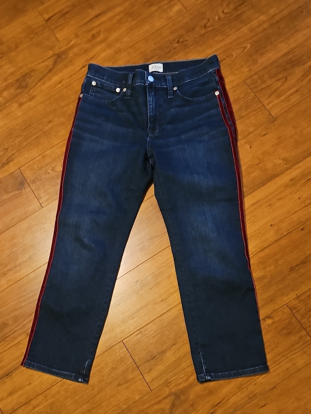 J. Crew Women's Dark Blue Jeans with Red Side Stripe